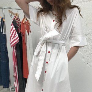 Benay Dress w/ Sash Rainbow Top Stitch